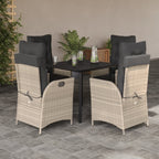 5-tlg. Garten-Essgruppe mit Kissen Hellgrau Poly Rattan