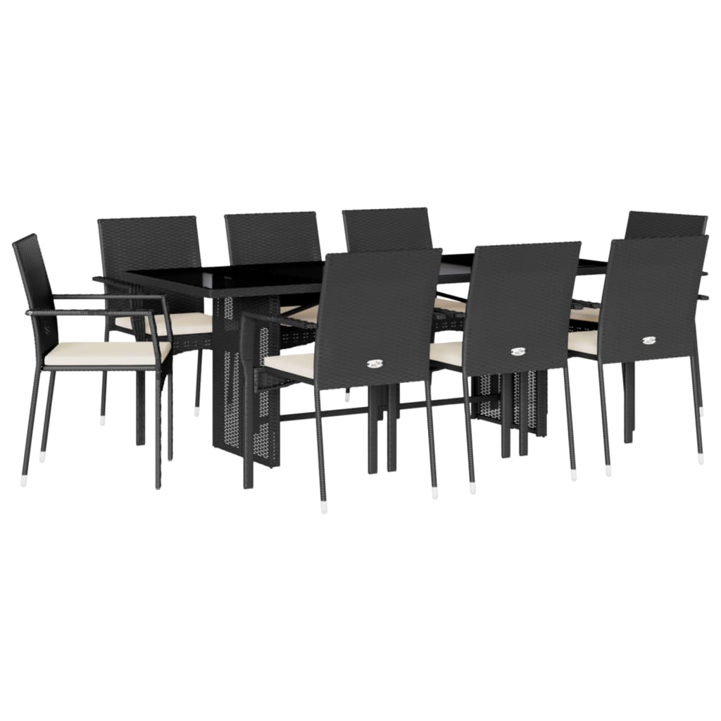 9-tlg. Garten-Essgruppe mit Kissen Schwarz Poly Rattan