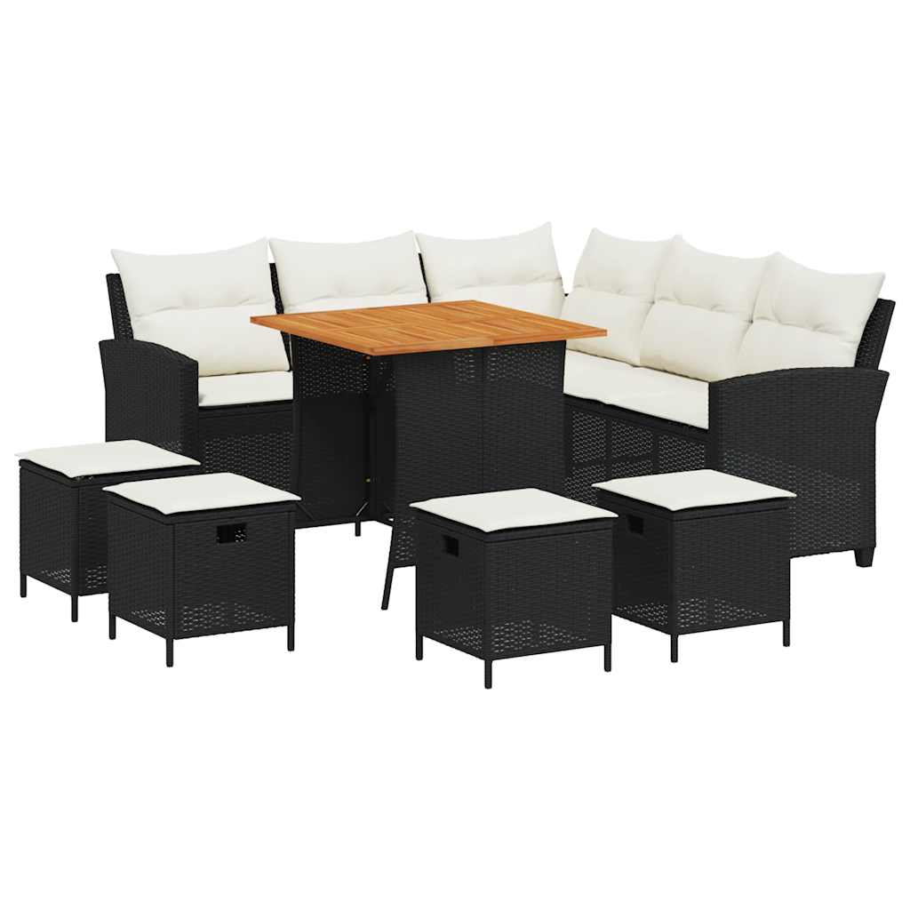 6tlg. Garten-Sofagarnitur mit Kissen L-Form Schwarz Poly Rattan