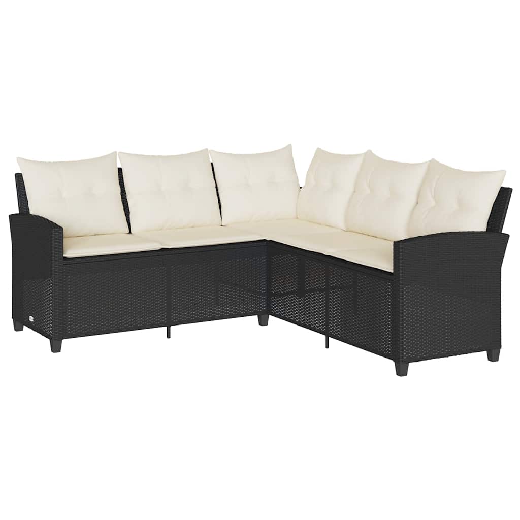 6tlg. Garten-Sofagarnitur mit Kissen L-Form Schwarz Poly Rattan