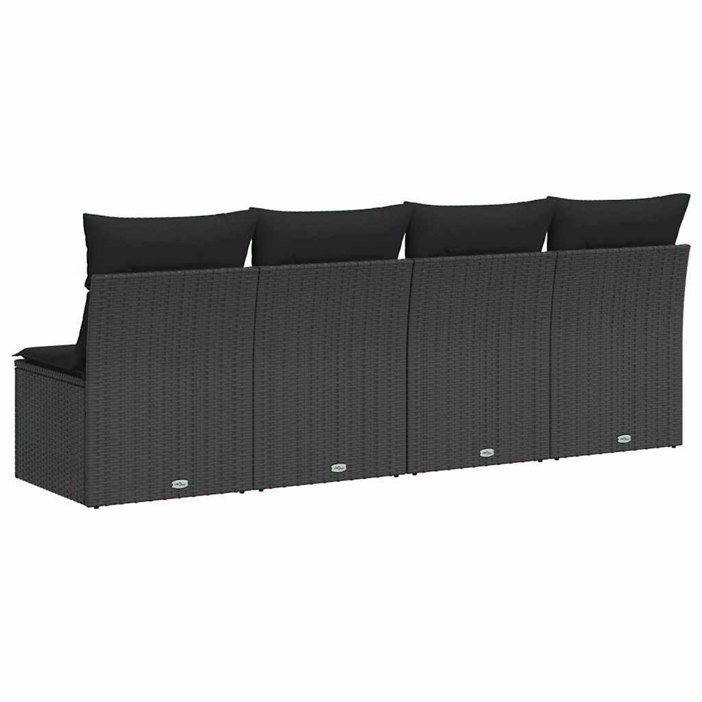 Gartensofa mit Kissen 4-Sitzer Schwarz Poly Rattan