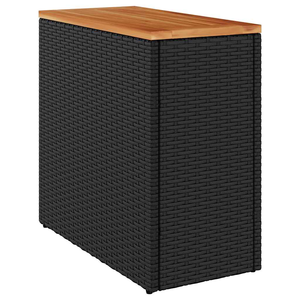 Garten-Beistelltisch mit Holzplatte Schwarz 58x27,5x55 cm Poly Rattan
