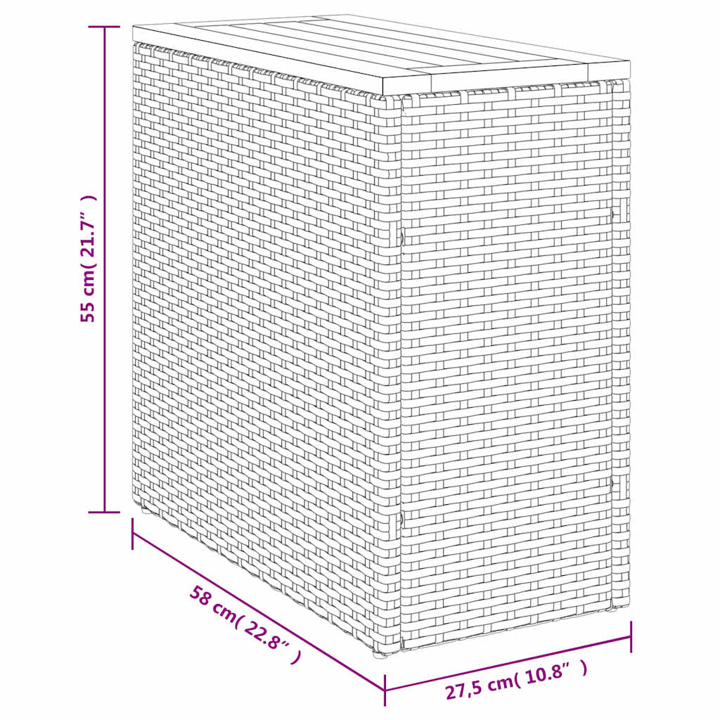 Garten-Beistelltisch mit Holzplatte Schwarz 58x27,5x55 cm Poly Rattan