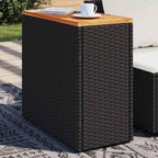 Garten-Beistelltisch mit Holzplatte Schwarz 58x27,5x55 cm Poly Rattan