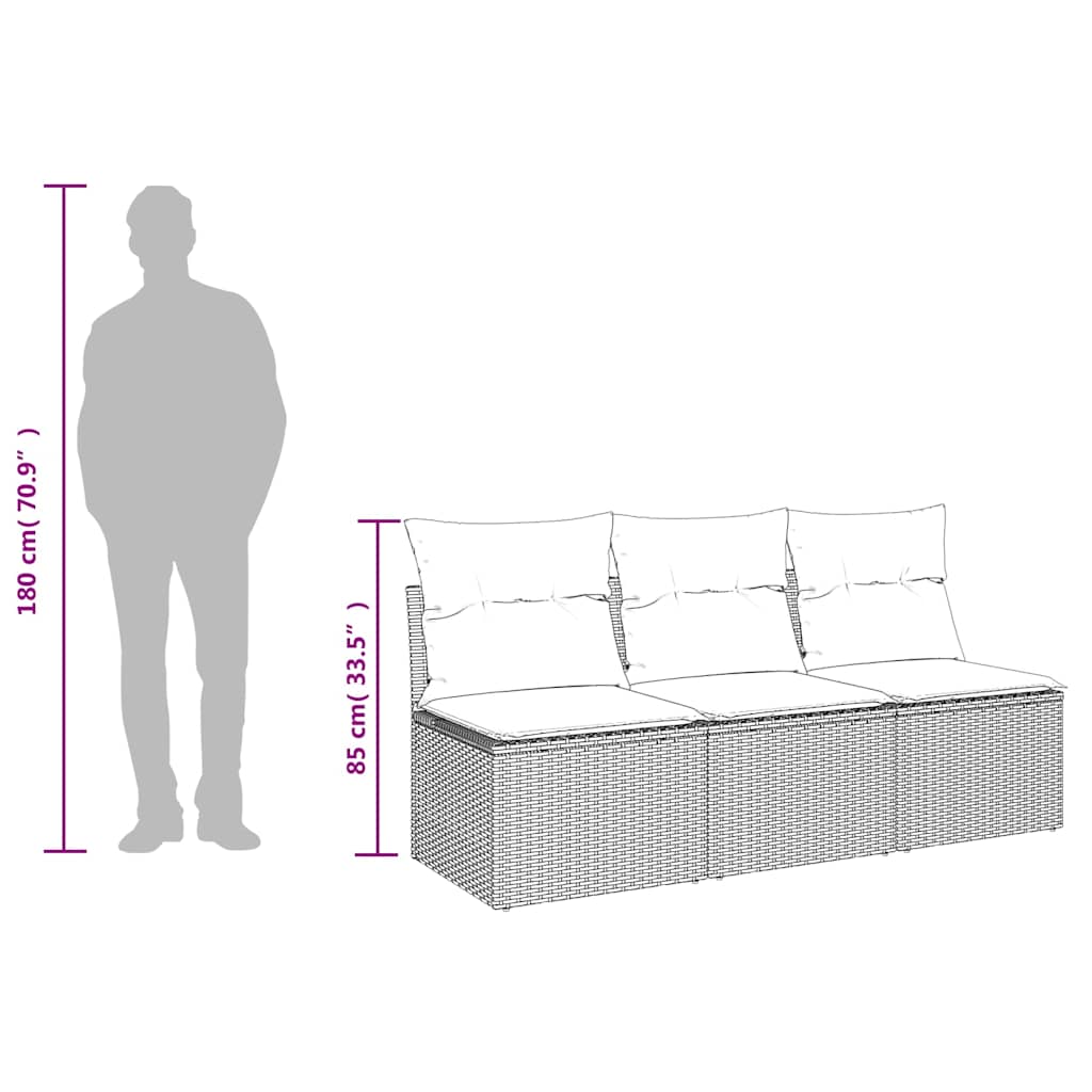 Gartensofa mit Kissen 3-Sitzer Schwarz Poly Rattan