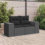 Gartensofa mit Kissen 2-Sitzer Schwarz Poly Rattan