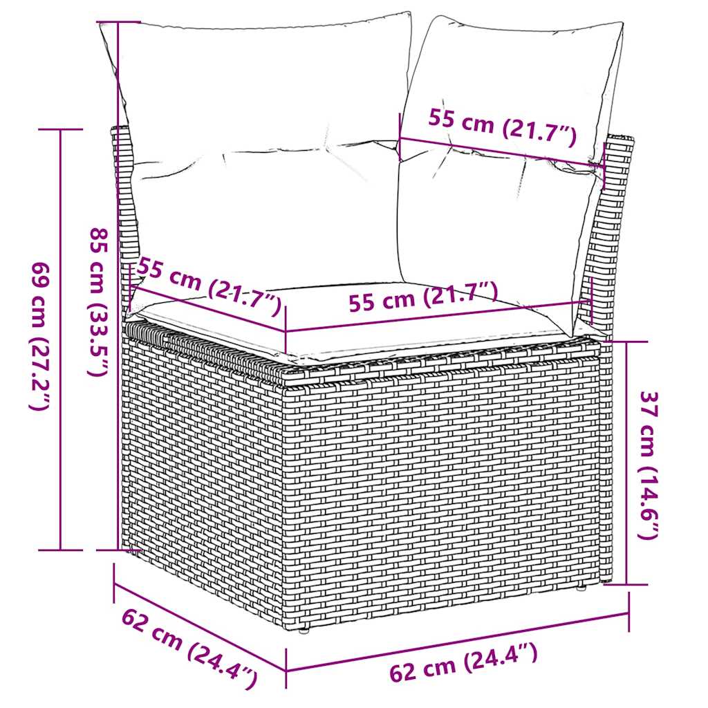 Garten-Ecksofa mit Kissen Schwarz Poly Rattan