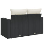 Gartensofa mit Kissen 2-Sitzer Schwarz Poly Rattan