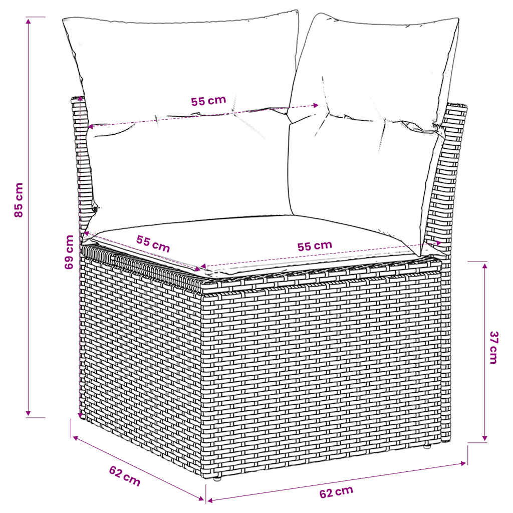 Garten-Ecksofa mit Kissen Grau Poly Rattan