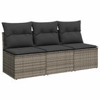 Gartensofa mit Kissen 3-Sitzer Grau Poly Rattan