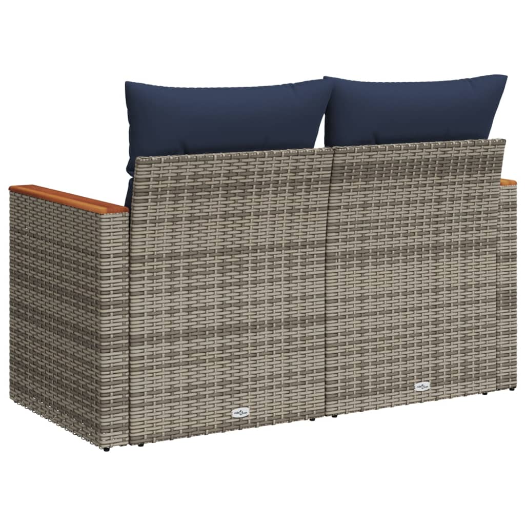 Gartensofa mit Kissen 2-Sitzer Grau Poly Rattan