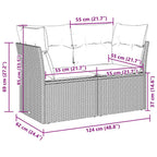 Gartensofa mit Kissen 2-Sitzer Hellgrau Poly Rattan