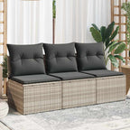 Gartensofa mit Kissen 3-Sitzer Hellgrau Poly Rattan