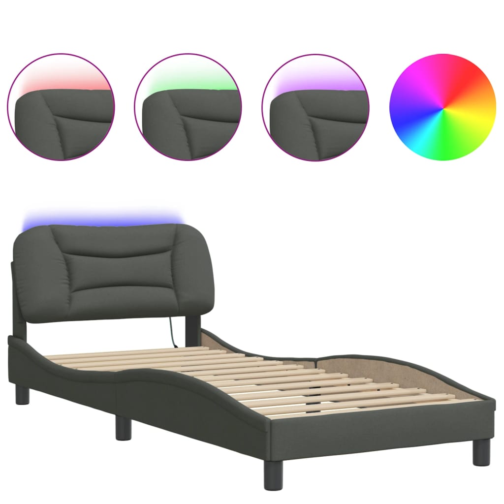 Bettgestell mit LED ohne Matratze "Hvar" Dunkelgrau 80x200 cm Stoff