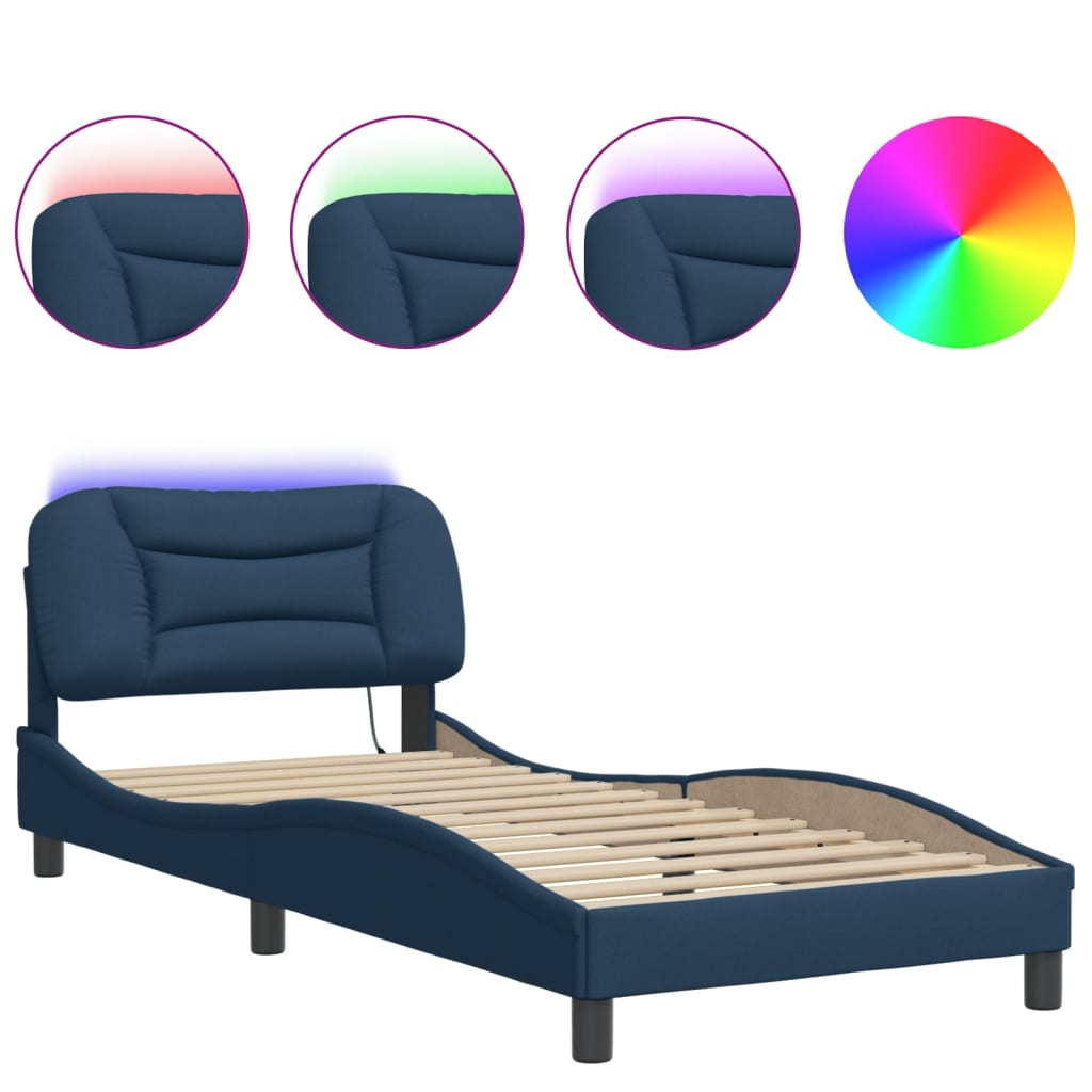 Bettgestell mit LED ohne Matratze "Hvar" Blau 80x200 cm Stoff