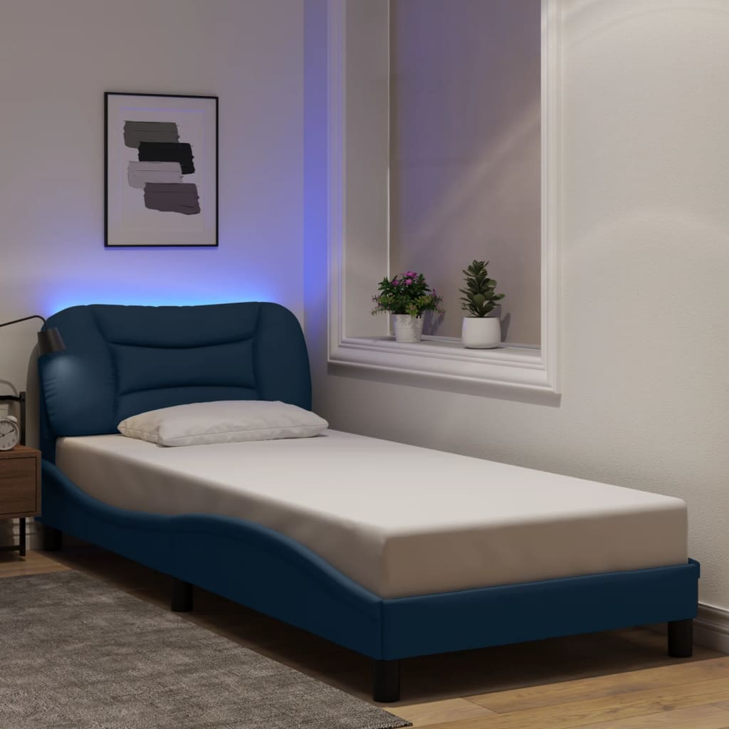 Bettgestell mit LED ohne Matratze "Hvar" Blau 80x200 cm Stoff