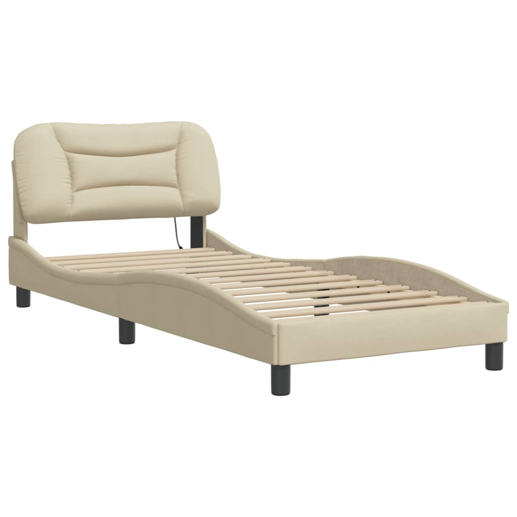 Bettgestell mit LED ohne Matratze "Hvar" Creme 90x190 cm Stoff
