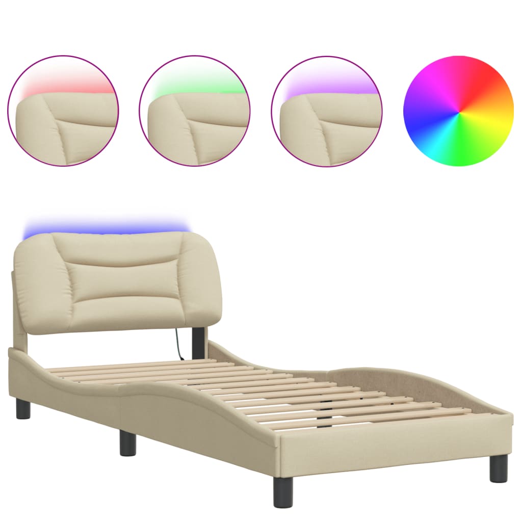 Bettgestell mit LED ohne Matratze "Hvar" Creme 90x190 cm Stoff