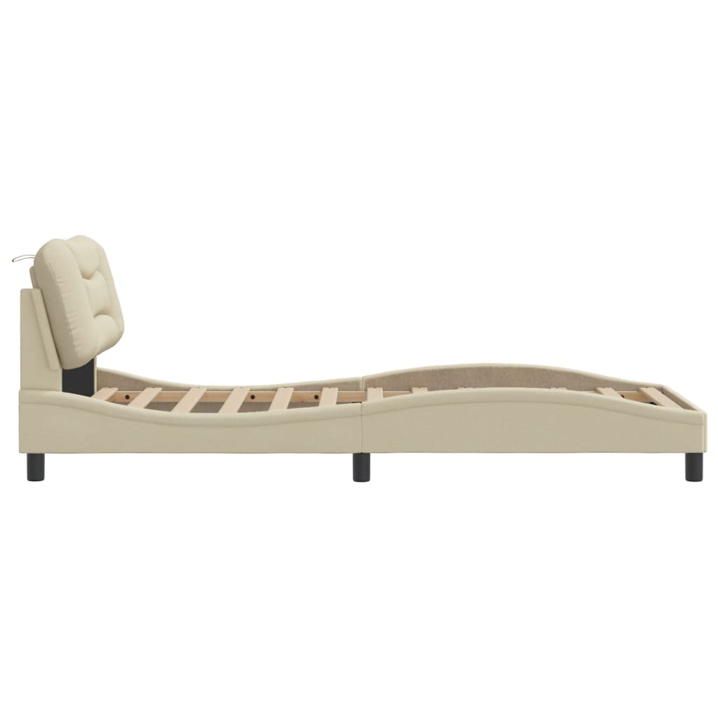 Bettgestell mit LED ohne Matratze "Hvar" Creme 90x190 cm Stoff