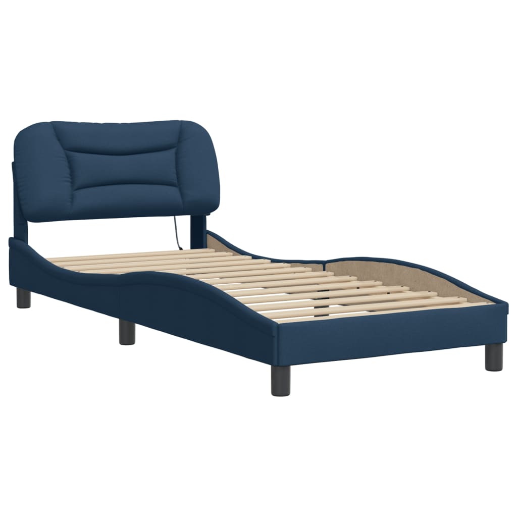 Bettgestell mit LED ohne Matratze "Hvar" Blau 90x190 cm Stoff