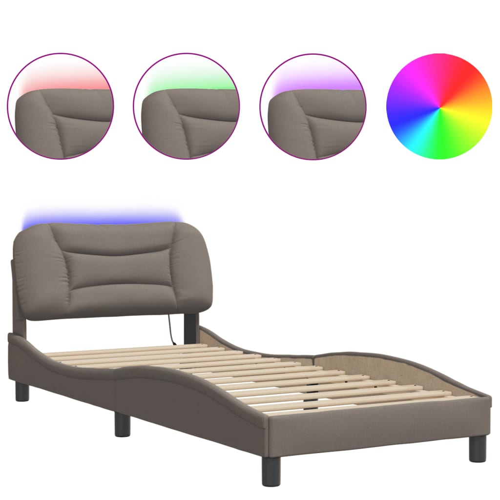 Bettgestell mit LED ohne Matratze "Hvar" Taupe 90x200 cm Stoff