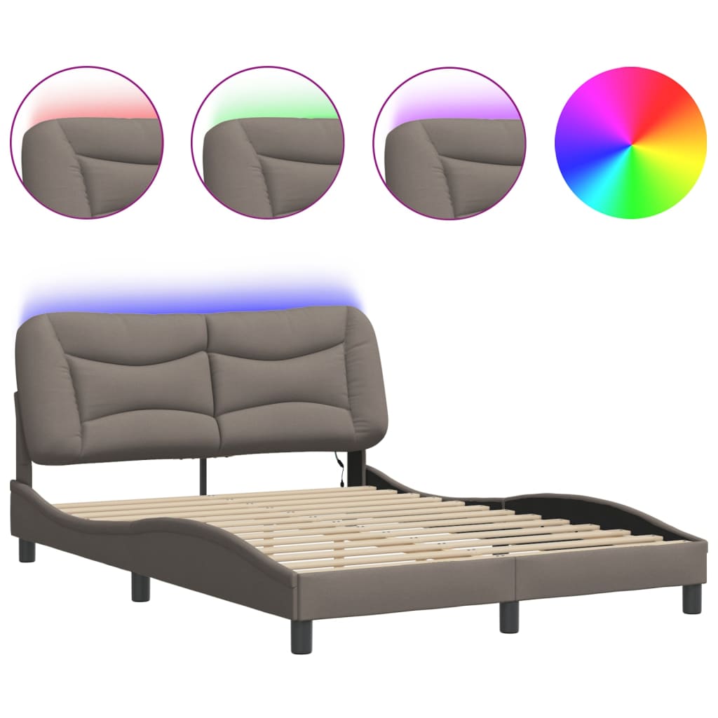 Bettgestell mit LED ohne Matratze "Hvar" Taupe 120x200 cm Stoff
