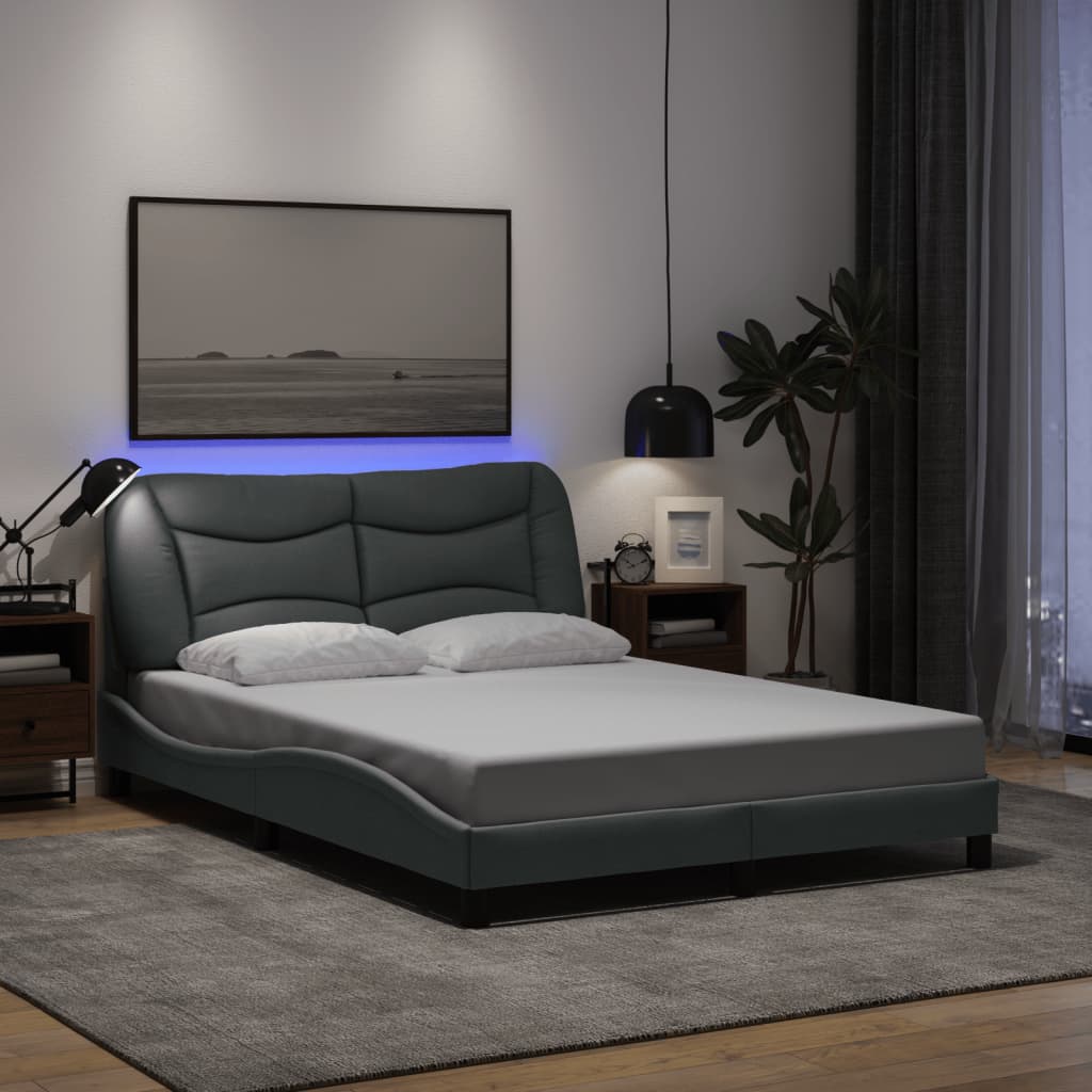 Bettgestell mit LED ohne Matratze "Hvar" Hellgrau 140x190 cm Stoff