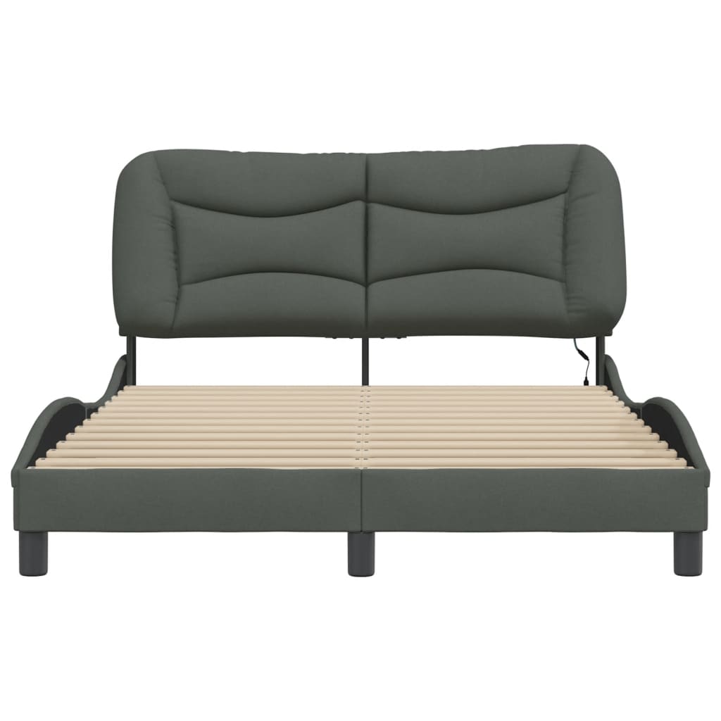 Bettgestell mit LED ohne Matratze "Hvar" Dunkelgrau 140x190 cm Stoff