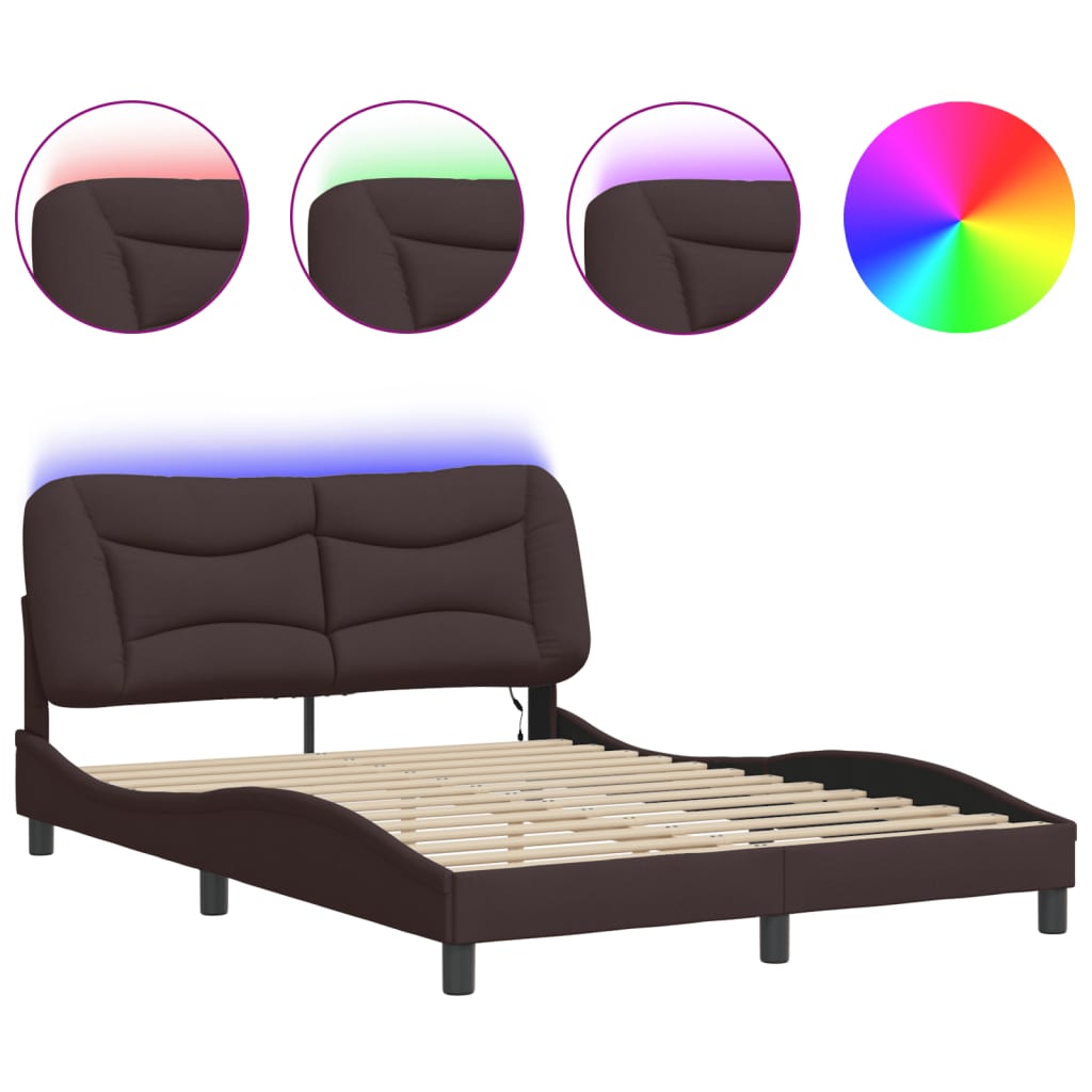 Bettgestell mit LED ohne Matratze "Hvar" Dunkelbraun 140x190 cm Stoff