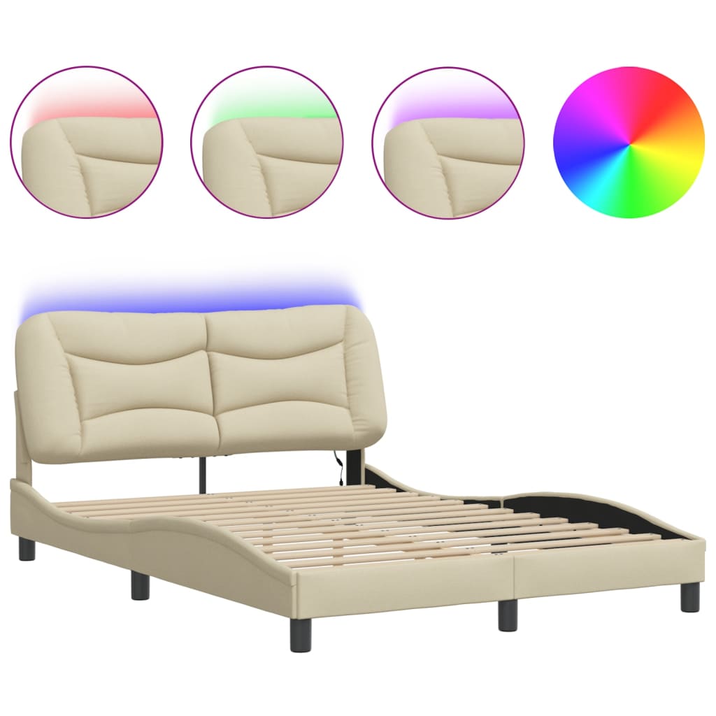 Bettgestell mit LED ohne Matratze "Hvar" Creme 140x190 cm Stoff