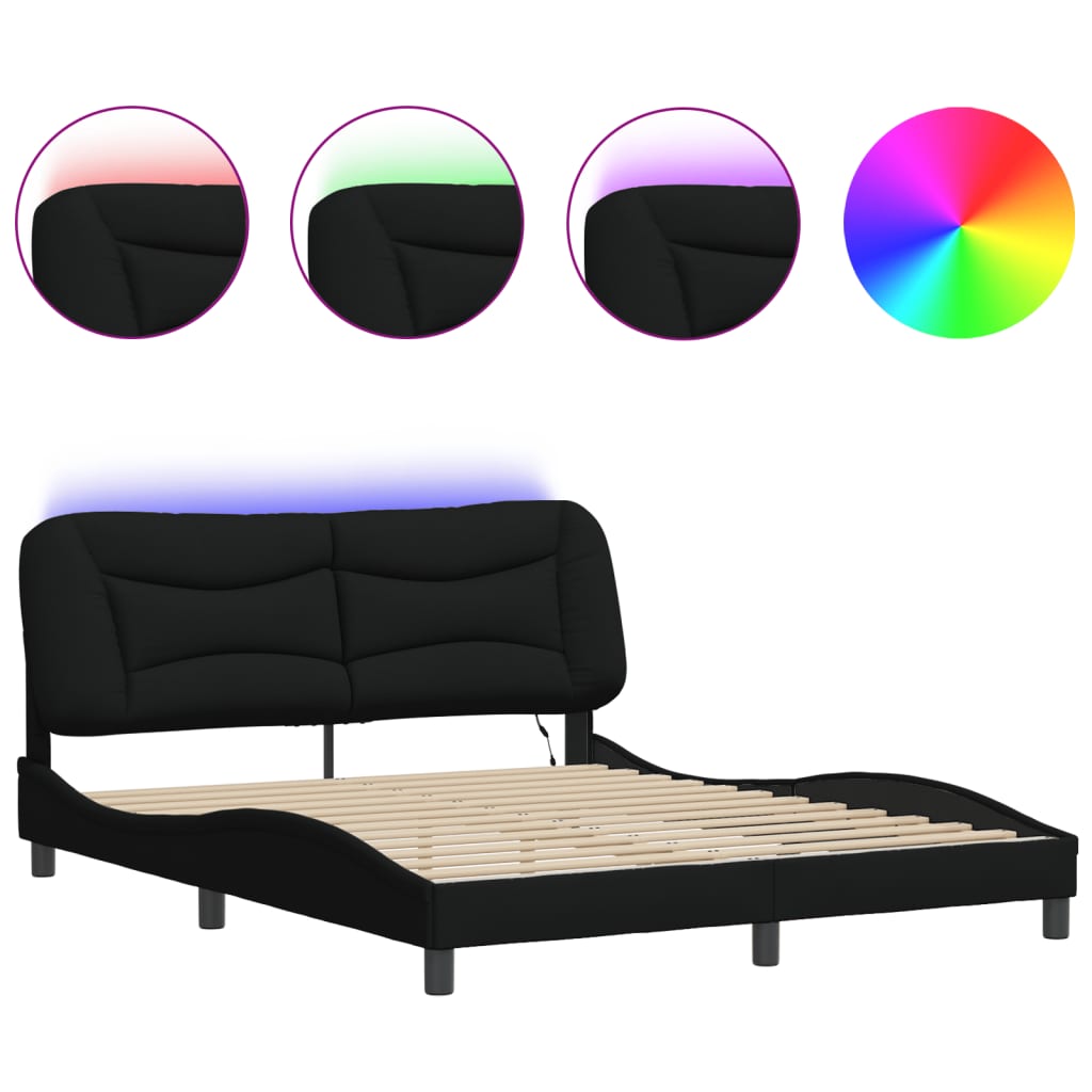 Bettgestell mit LED ohne Matratze "Hvar" Schwarz 160x200 cm Stoff