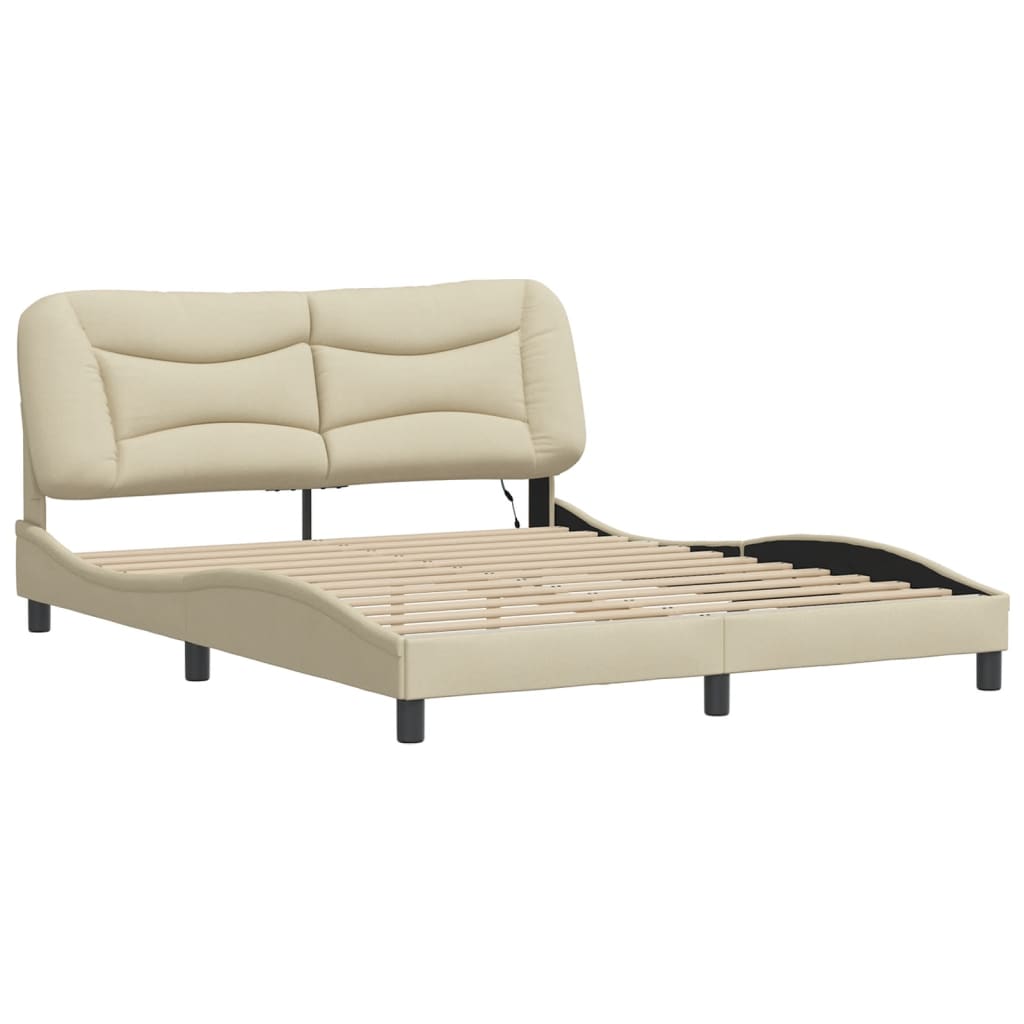 Bettgestell mit LED ohne Matratze "Hvar" Creme 160x200 cm Stoff