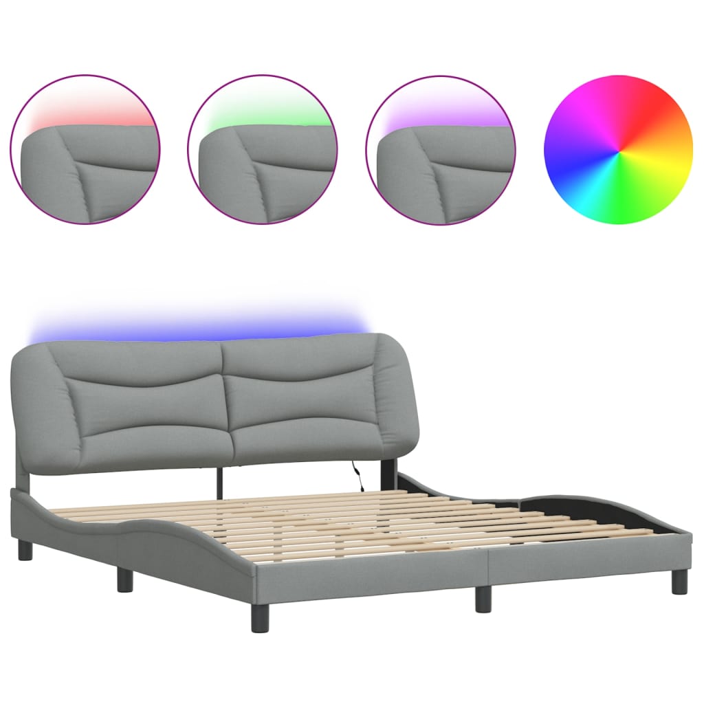 Bettgestell mit LED ohne Matratze "Hvar" Hellgrau 180x200 cm Stoff