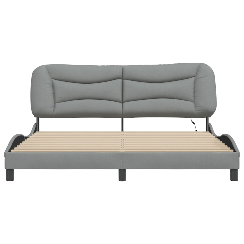Bettgestell mit LED ohne Matratze "Hvar" Hellgrau 180x200 cm Stoff