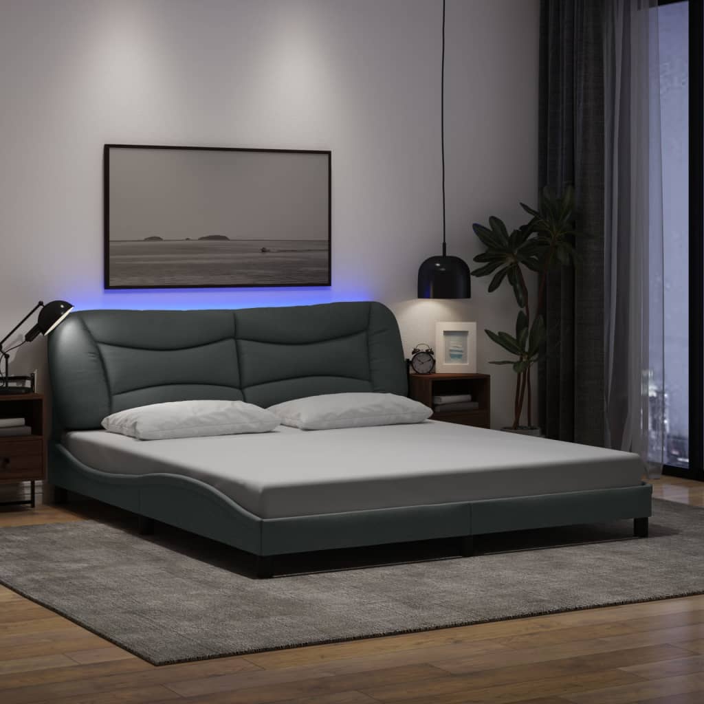 Bettgestell mit LED ohne Matratze "Hvar" Hellgrau 180x200 cm Stoff