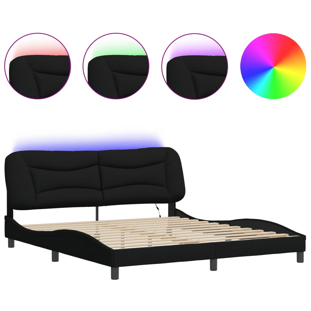 Bettgestell mit LED ohne Matratze "Hvar" Schwarz 180x200 cm Stoff