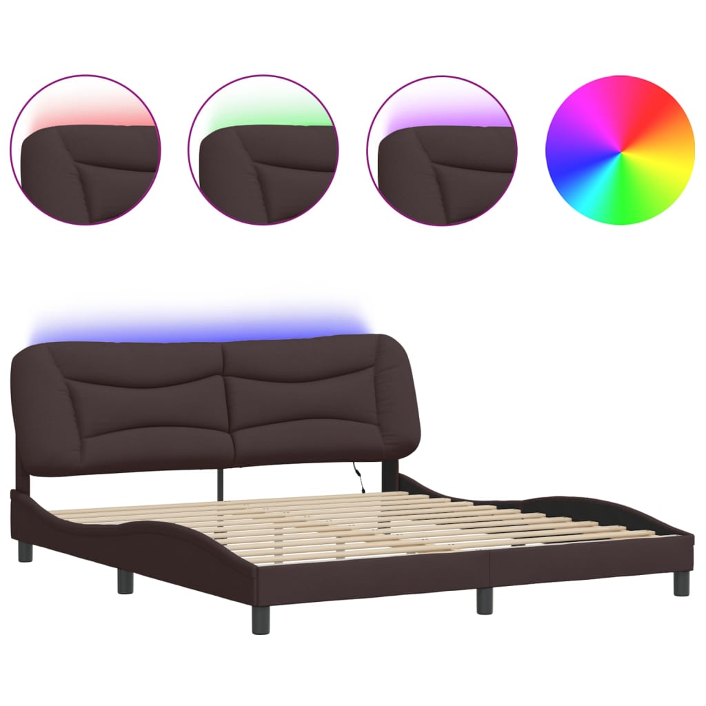 Bettgestell mit LED ohne Matratze "Hvar" Dunkelbraun 180x200 cm Stoff