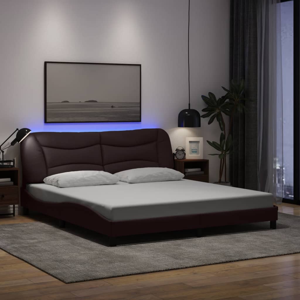 Bettgestell mit LED ohne Matratze "Hvar" Dunkelbraun 180x200 cm Stoff