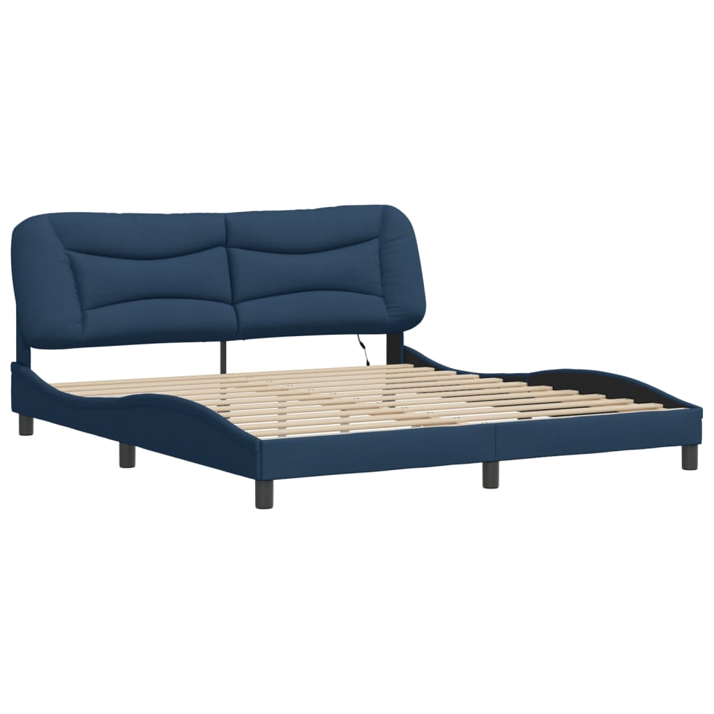Bettgestell mit LED ohne Matratze "Hvar" Blau 180x200 cm Stoff