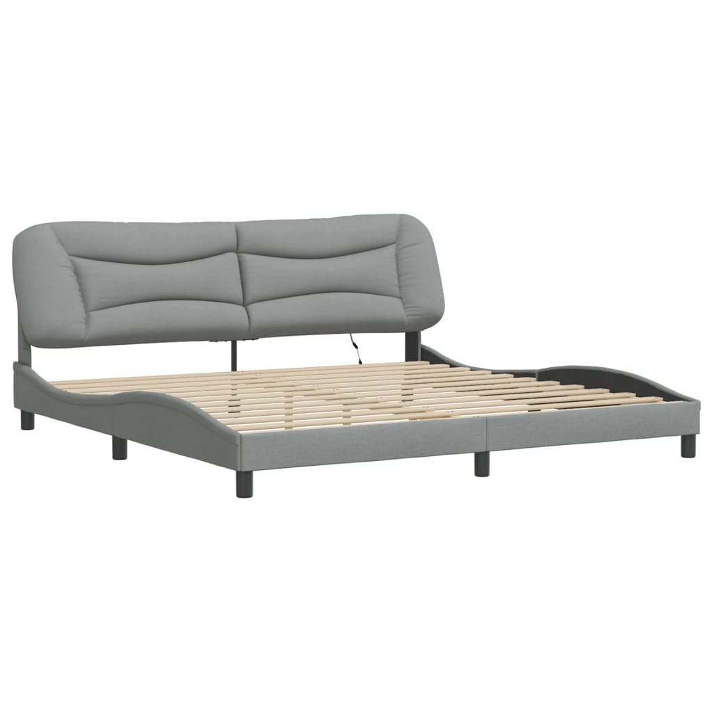 Bettgestell mit LED ohne Matratze "Hvar" Hellgrau 200x200 cm Stoff