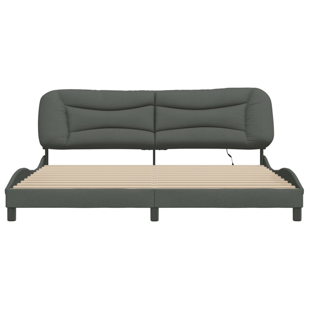 Bettgestell mit LED ohne Matratze "Hvar" Dunkelgrau 200x200 cm Stoff