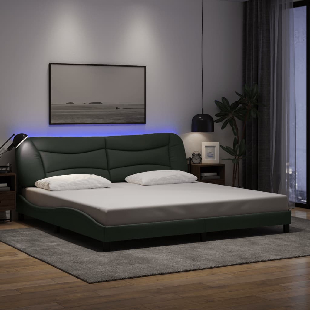 Bettgestell mit LED ohne Matratze "Hvar" Dunkelgrau 200x200 cm Stoff