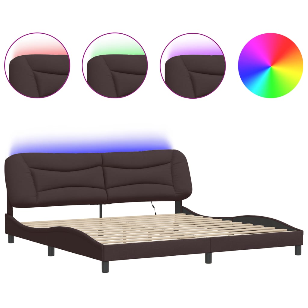 Bettgestell mit LED ohne Matratze "Hvar" Dunkelbraun 200x200 cm Stoff