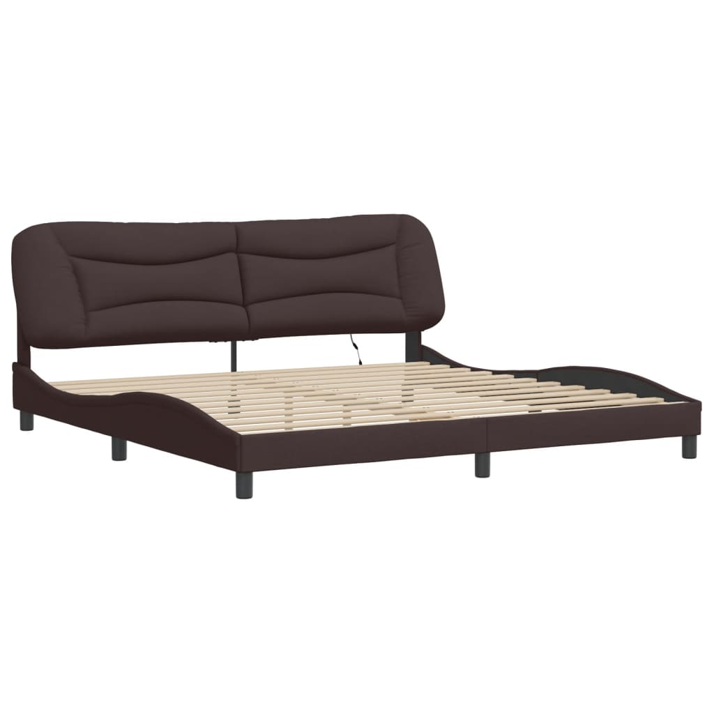 Bettgestell mit LED ohne Matratze "Hvar" Dunkelbraun 200x200 cm Stoff
