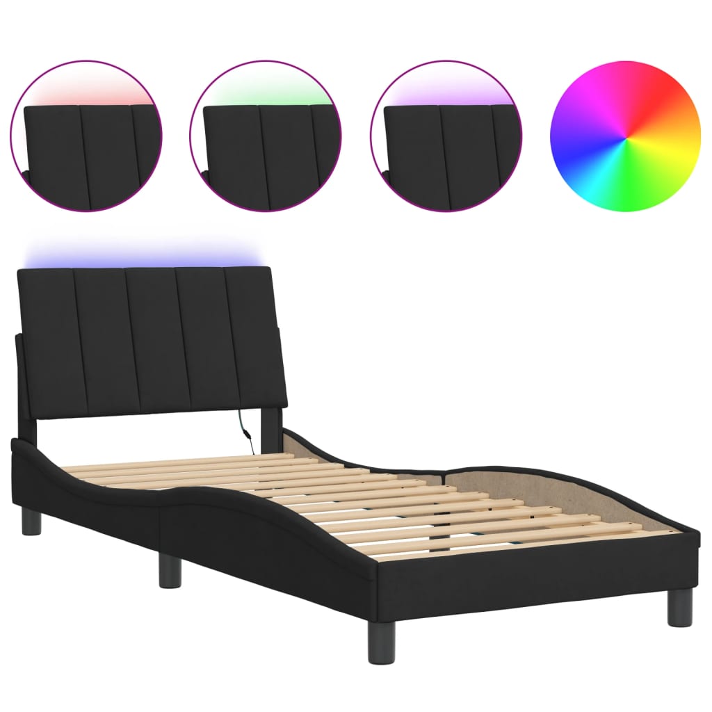 Bettgestell mit LED ohne Matratze "Hanko" Schwarz 80x200 cm Samt