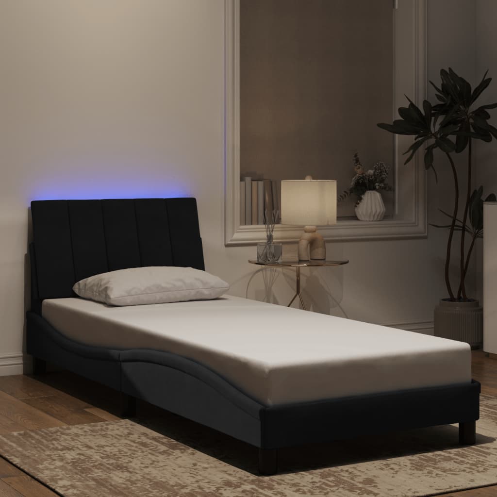 Bettgestell mit LED ohne Matratze "Hanko" Schwarz 80x200 cm Samt