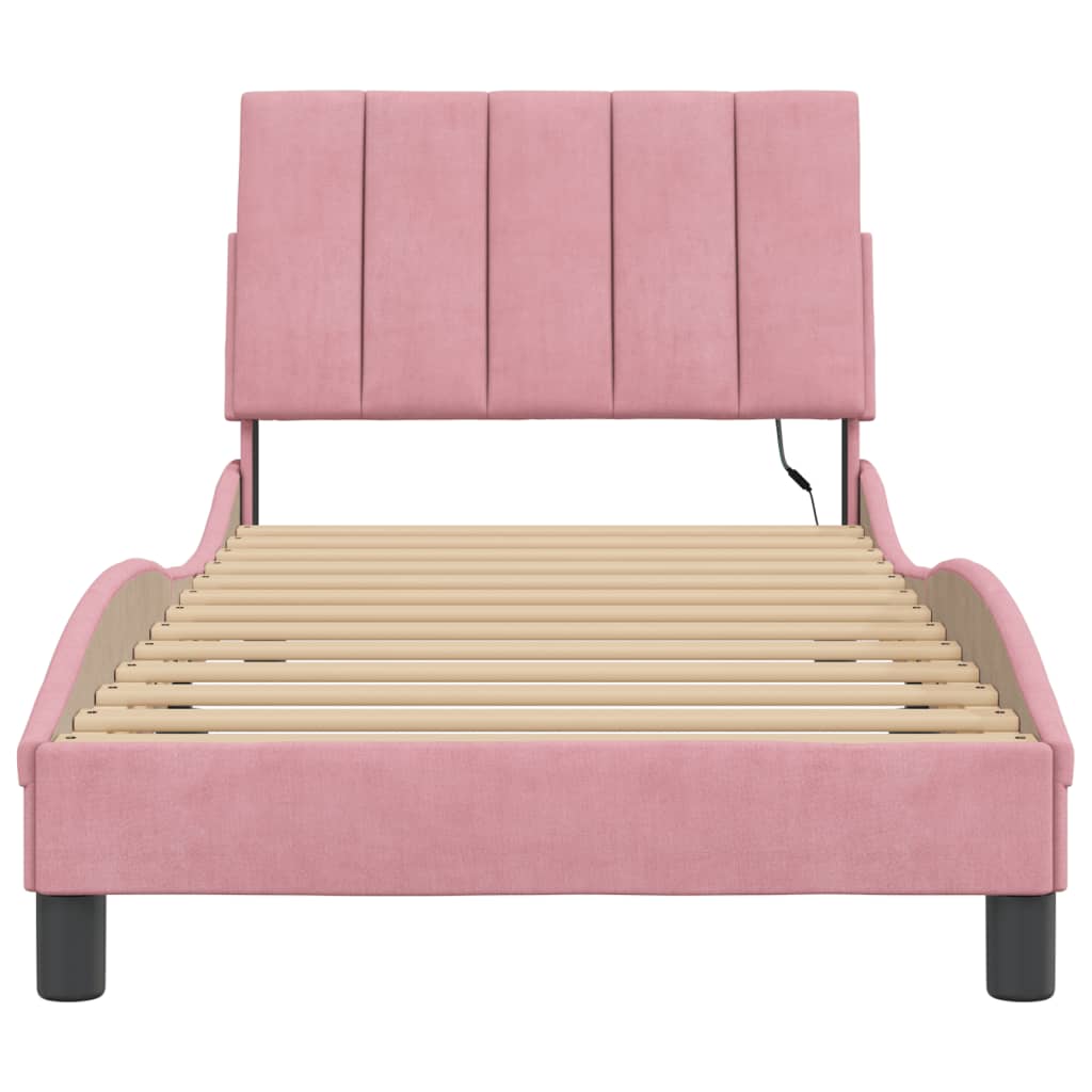 Bettgestell mit LED ohne Matratze "Hanko" Rosa 80x200 cm Samt