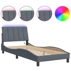 Bettgestell mit LED ohne Matratze "Hanko" Dunkelgrau 90x190 cm Samt