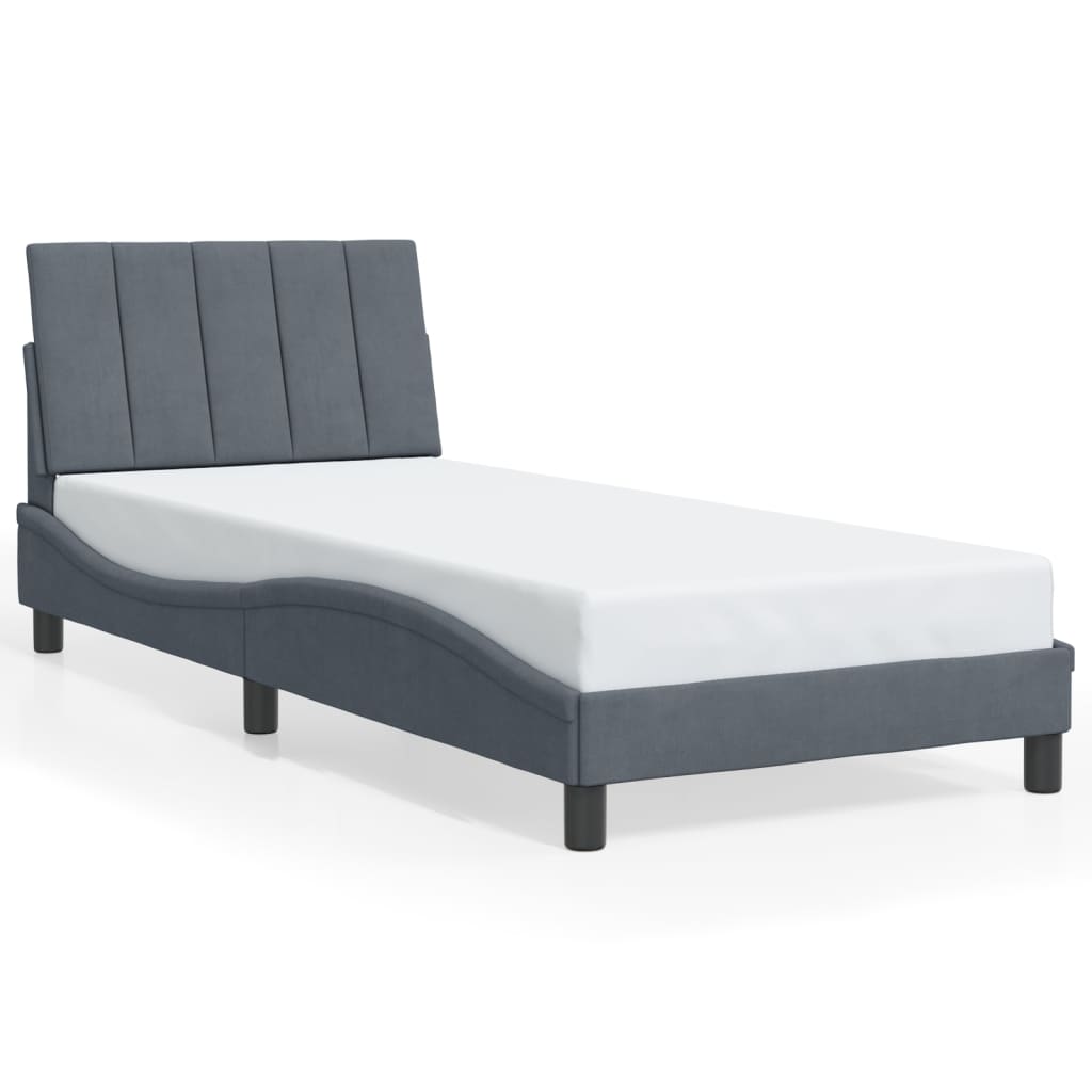 Bettgestell mit LED ohne Matratze "Hanko" Dunkelgrau 90x190 cm Samt