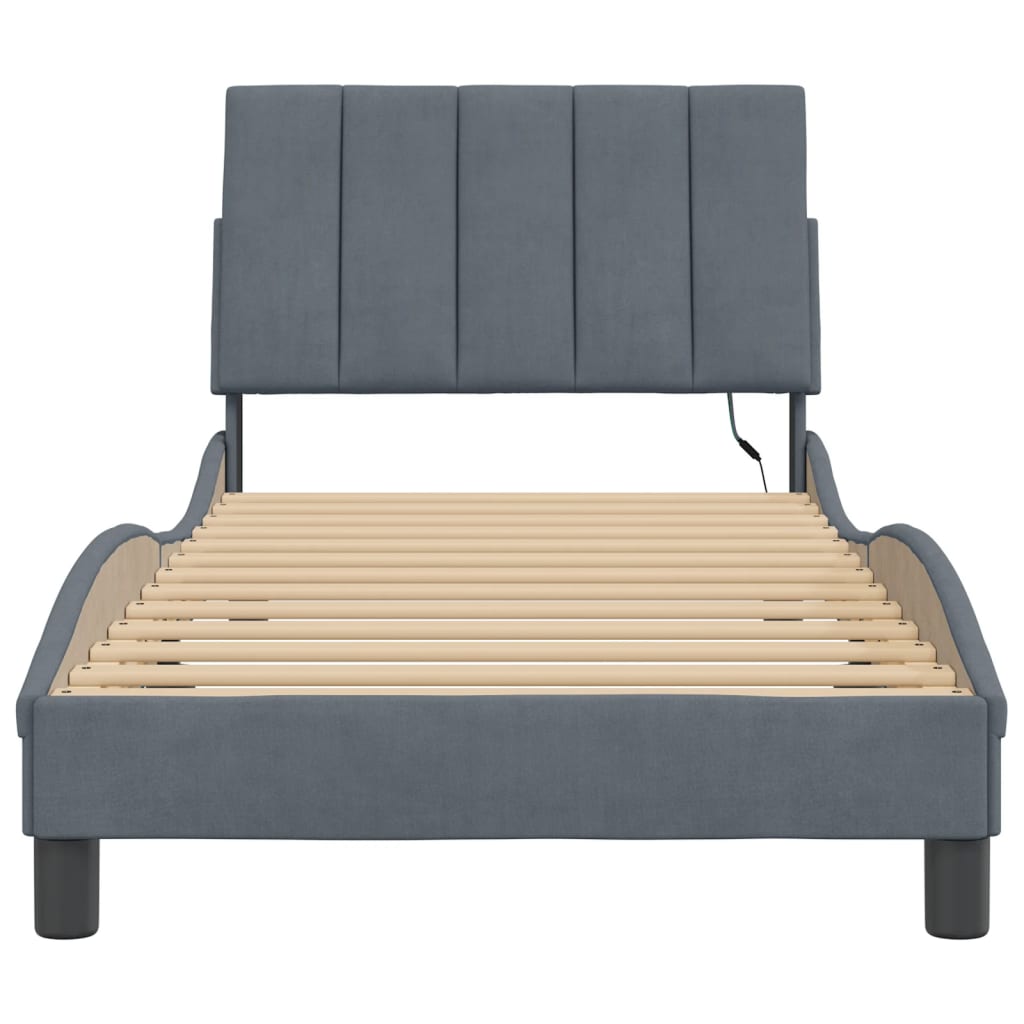 Bettgestell mit LED ohne Matratze "Hanko" Dunkelgrau 90x190 cm Samt